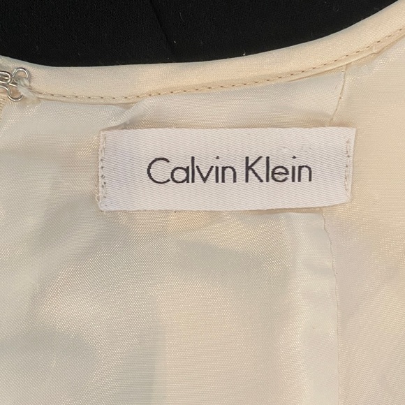 Calvin Klein Cap Sleeve Ivory Pleated Bodice Black Skirt One Piece Dress Size 8 - Picture 6 of 6